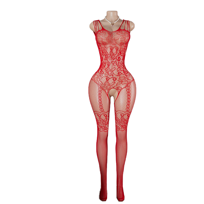 Fishnet Stocking Women - ชุดชั้นในเซ็กซี่รัดรูปสำหรับผู้หญิง บอดี้สูทวาบหวิว ชุดนอนตาข่ายแบบไม่มีแขน ชุดรัดรูปเต็มตัวแบบเปิดเป้า เสื้อผ้าเซ็กซี่