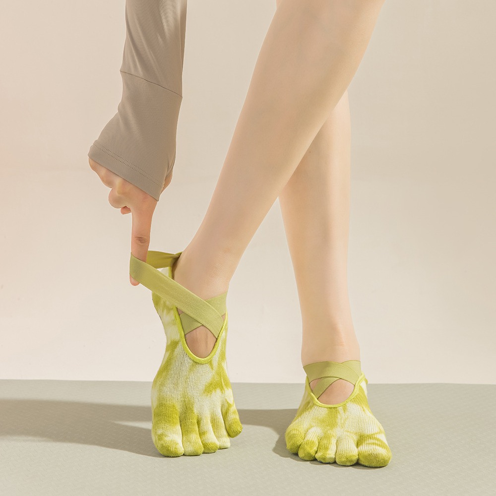 Grip Sock Yoga - ถุงเท้าผู้หญิงแบบห้านิ้วสำหรับโยคะและพิลาทิส ถุงเท้าผ้าฝ้ายกันลื่นแบบแยกนิ้วสำหรับการออกกำลังกายในสตูดิโอบาร์เร่