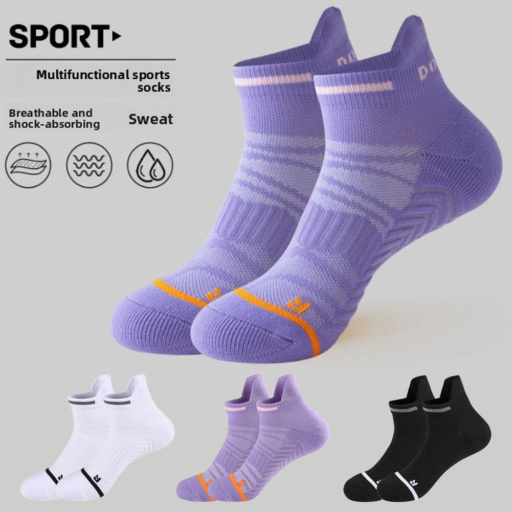 Athletic Sock Cushion - ถุงเท้าวิ่งมาราธอนแบบมืออาชีพ พื้นหนานุ่มแบบผ้าขนหนู แห้งเร็ว ถุงเท้ากีฬาข้อสั้นสำหรับผู้ชายและผู้หญิง