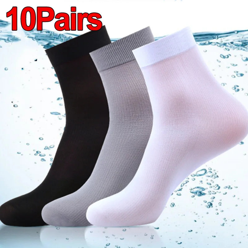 Silk Sock Bamboo - 10 คู่ถุงเท้าผู้ชายฤดูร้อน Ultra-thin Stripe Breathable ถุงเท้าผ้าไหมน้ําแข็งไม้ไผ่