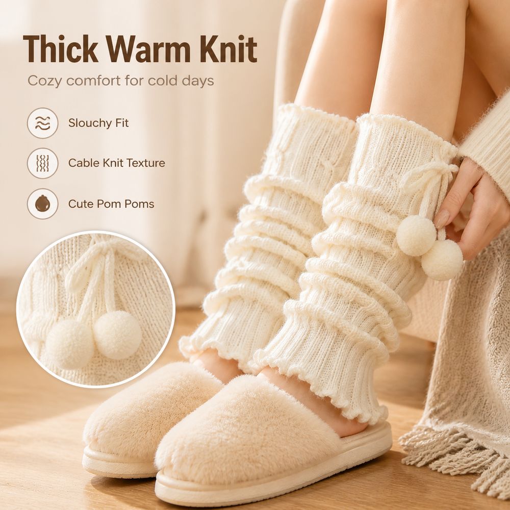 ปลอกขาไหมพรมถักลายเคเบิล ขอบระ - Boot Sock Slouchy บทวิจารณ์และราคา