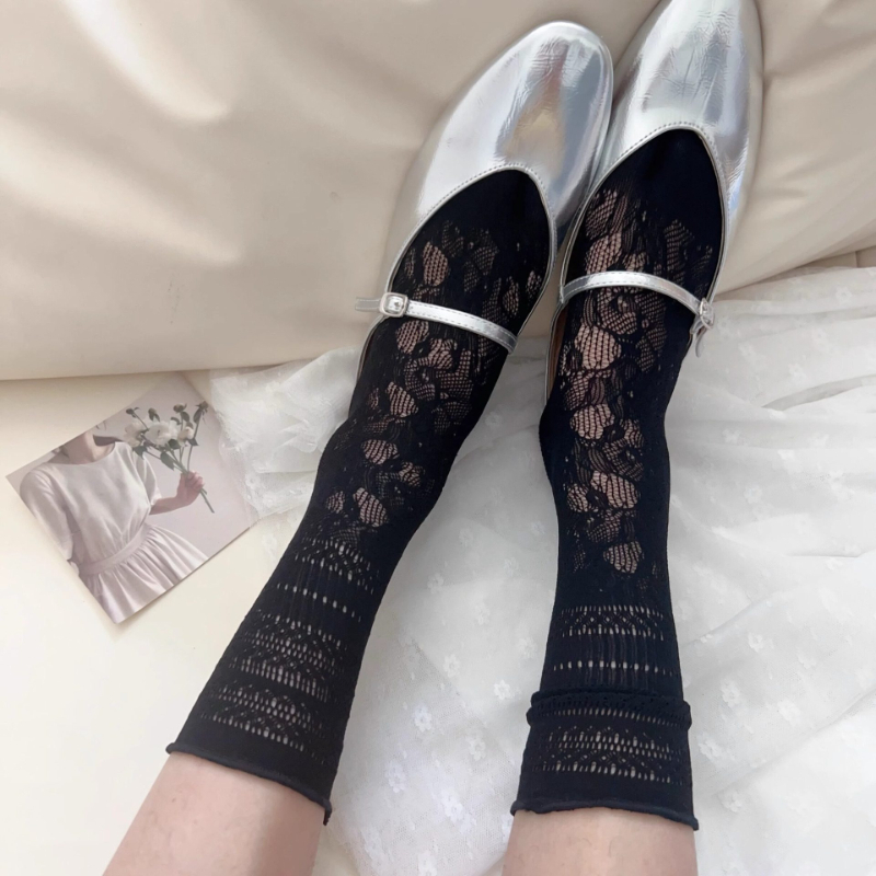 ถุงเท้าตาข่ายลายดอกไม้สีดำแบบใ - Toe Sock Split บทวิจารณ์และราคา