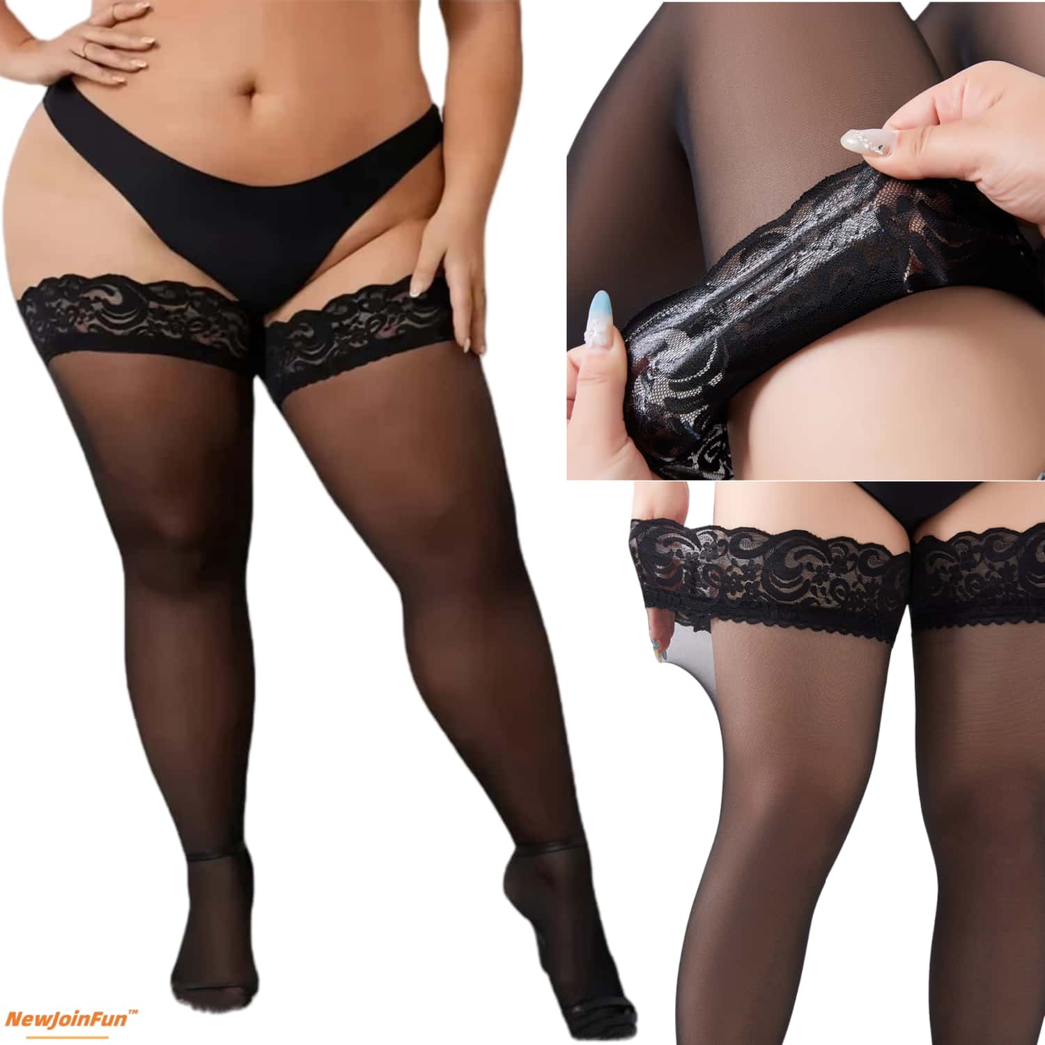 ถุงน่องลูกไม้ไซส์ใหญ่ 5 คู่ ถุ - Thigh High Sock Stay Up บทวิจารณ์และราคา